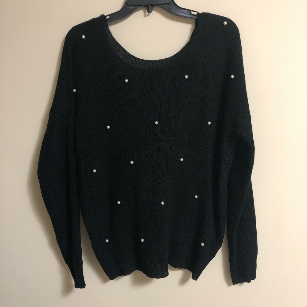 NWT Pearl Embellished & Twist Knot Back Sweater